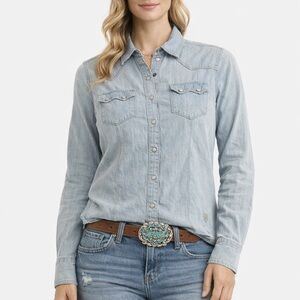 Ariat Womens Retro Fit Denim Western Pearl Snap Shirt Blue Cotton Size S